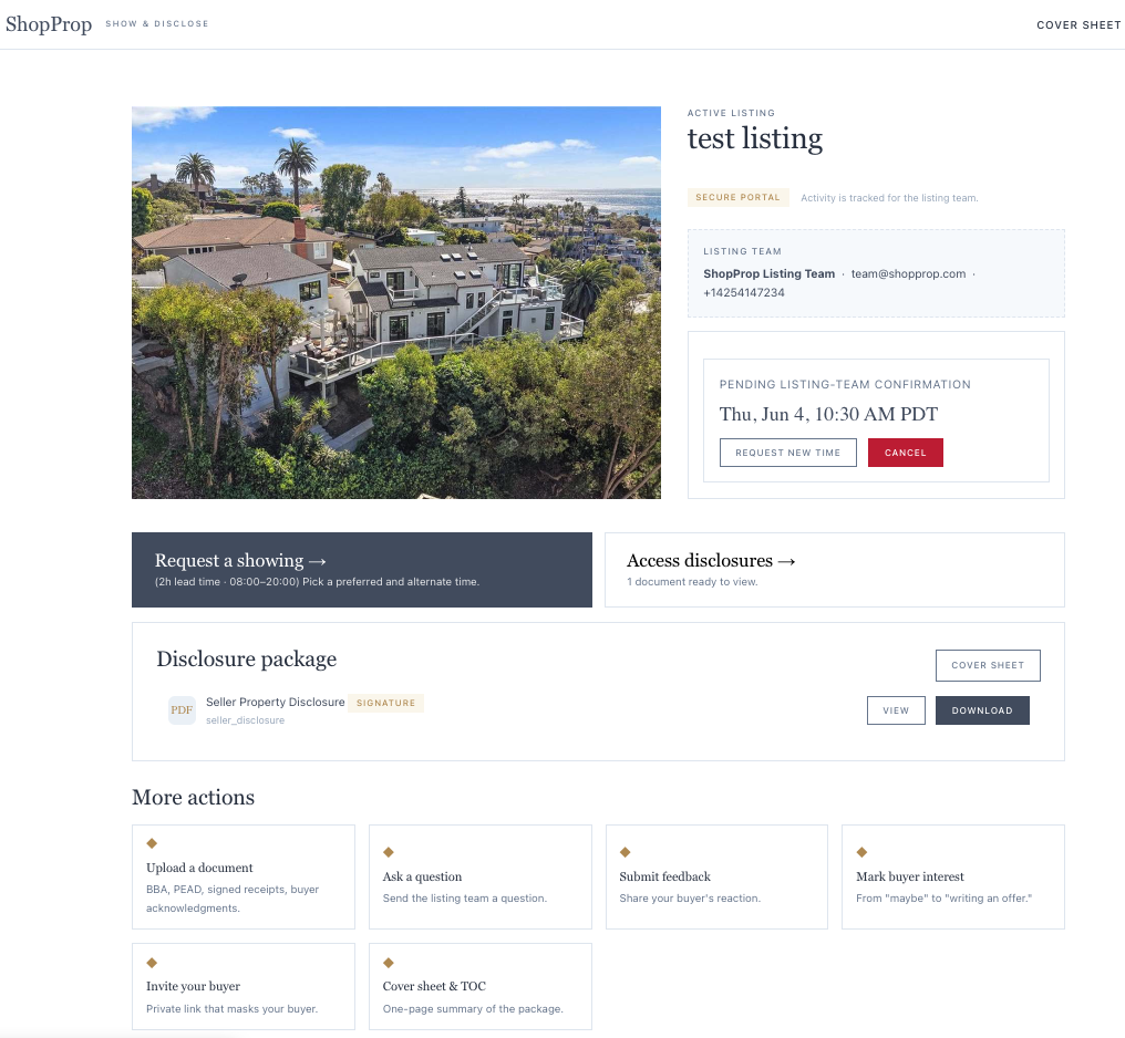 Buyer-agent portal — disclosure package and showing request