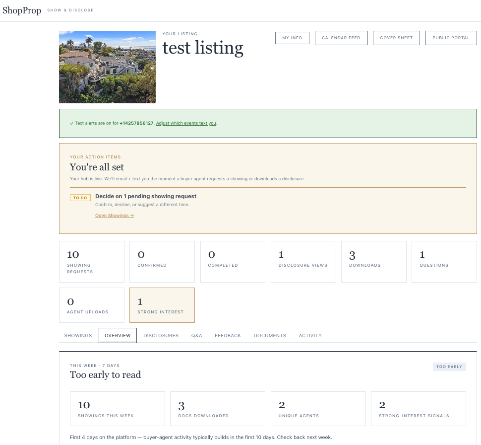 Seller hub — at-a-glance activity, status, and action items